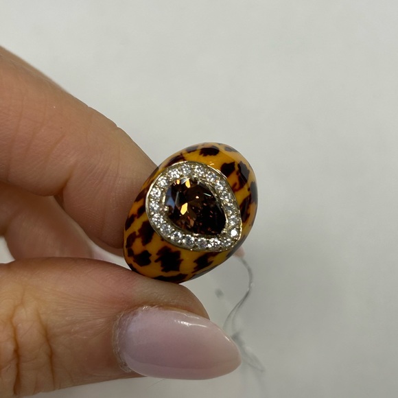 Suzy Levian Yellow Sterling Silver Animal Print Brown CZ & White CZ Ring NWT - Picture 6 of 7